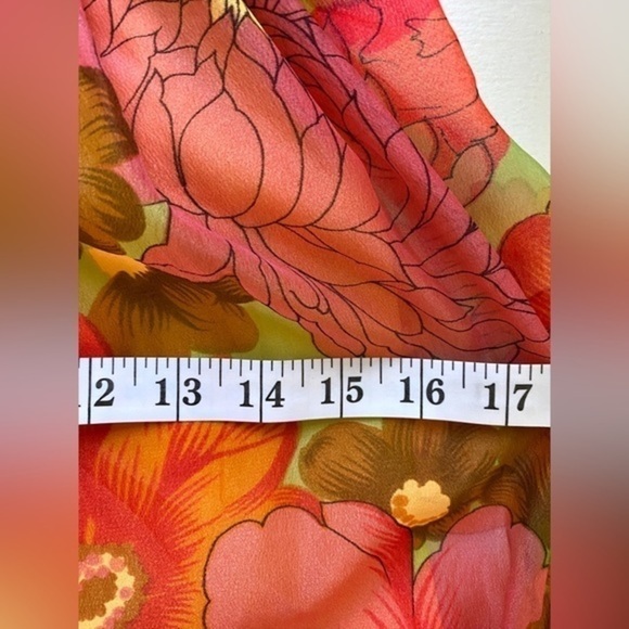 Vintage 60’s/70’s Bright Floral poly‎ crepe chiffon Maxi with Mock Smocking - Picture 7 of 11